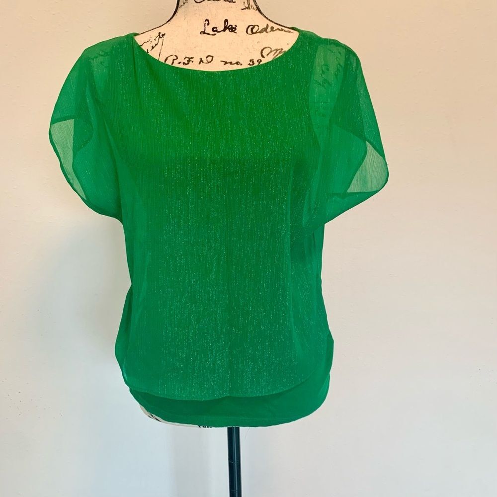 Express green sparkle layered chiffon Womens soft cotton blend blouse - sz XS